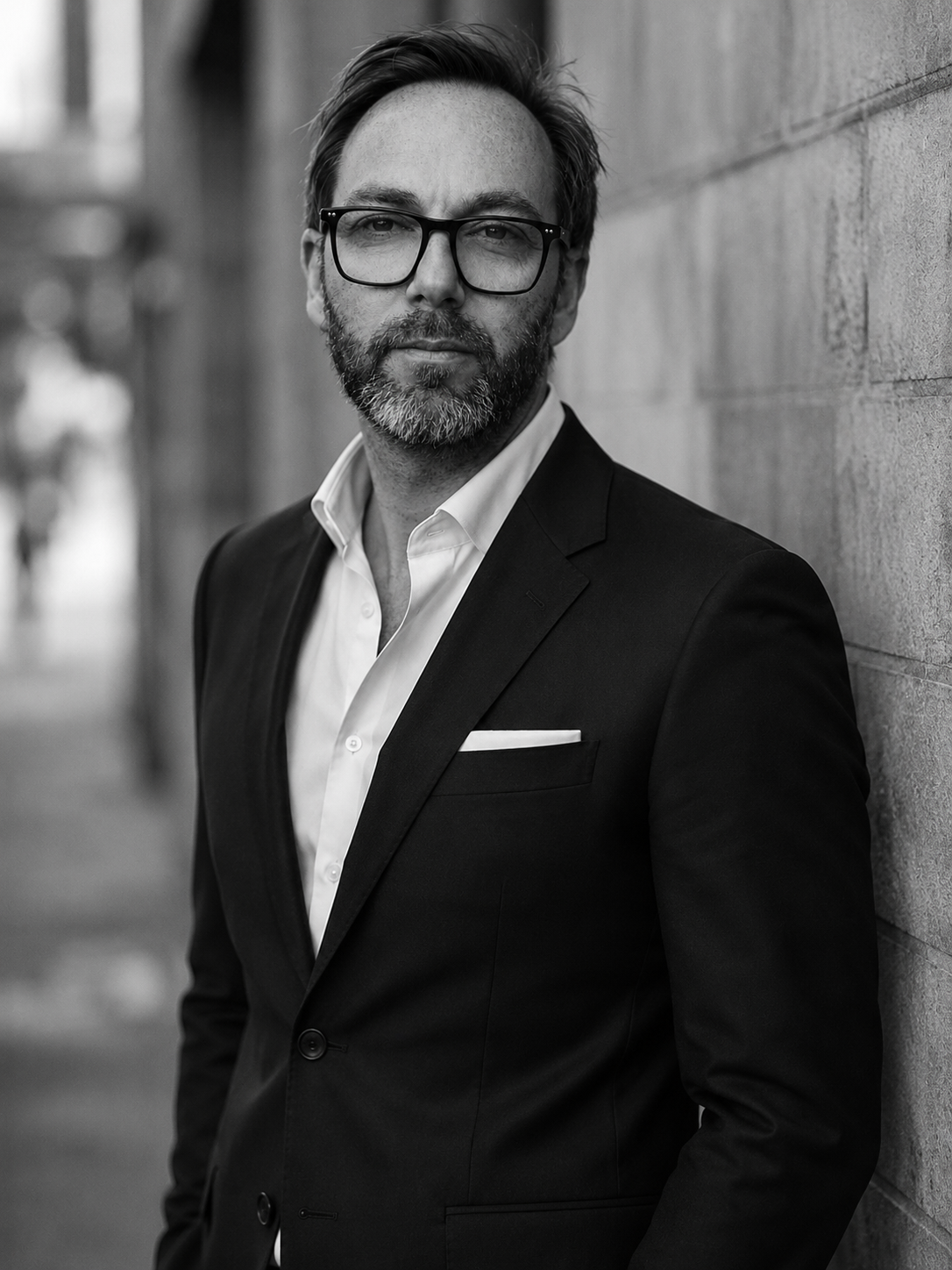 Black-and-white portrait of Jon Savage